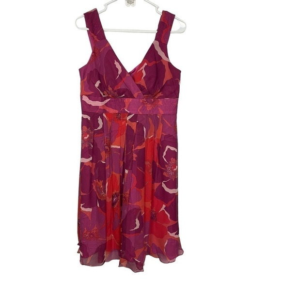JONES New York 100% Silk Jewel Tone Hibiscus Floral Fit Flare Party Dress, 10 - Picture 1 of 8